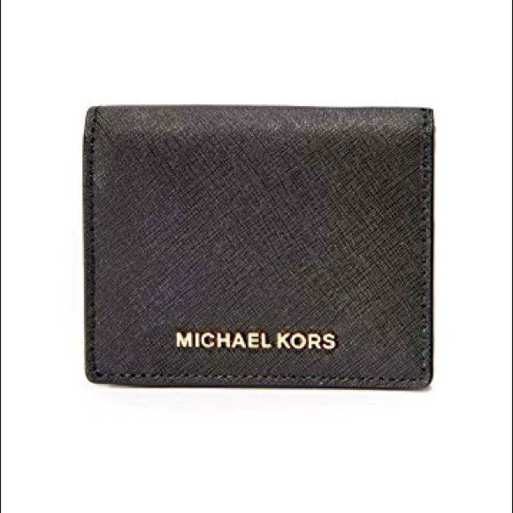 Michael kors small jet set black leather wallet